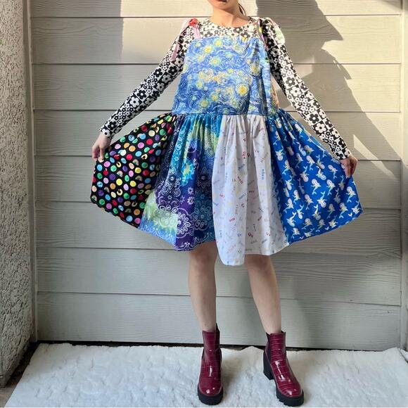 Arcade Dress | Vincent van Gogh Starry Night | Handmade Quilted Dress SKU 05115 - Picture 7 of 16